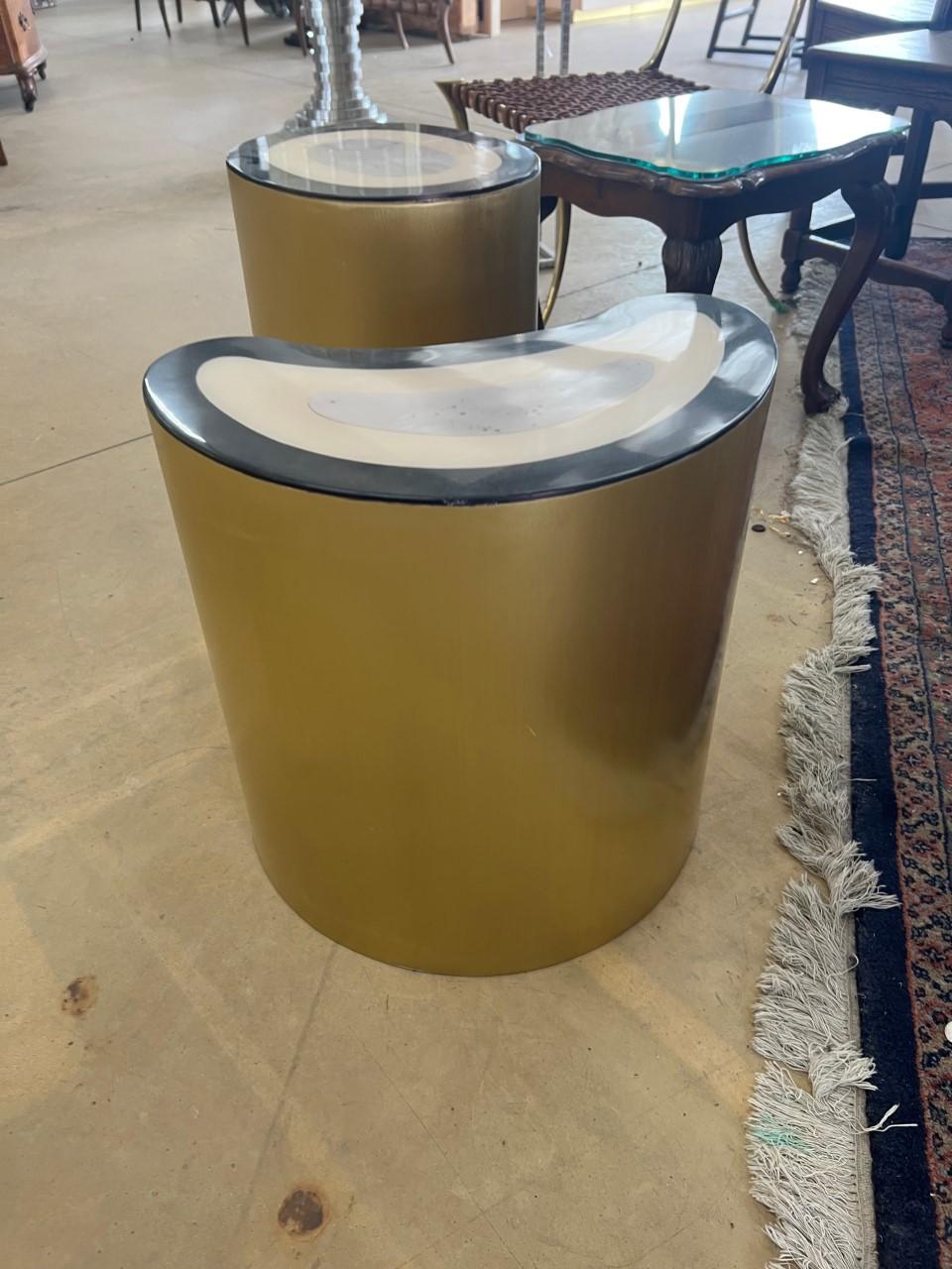American Set of Two Brass and Goatskin Side Tables