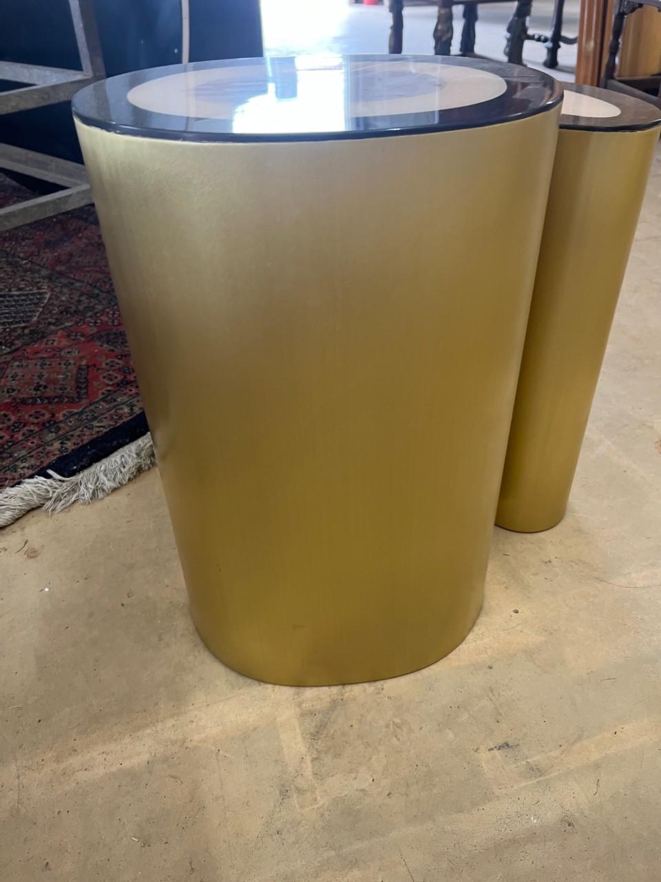 Set of Two Brass and Goatskin Side Tables 1