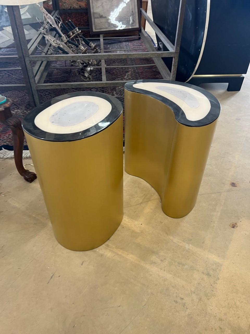 Set of Two Brass and Goatskin Side Tables 2