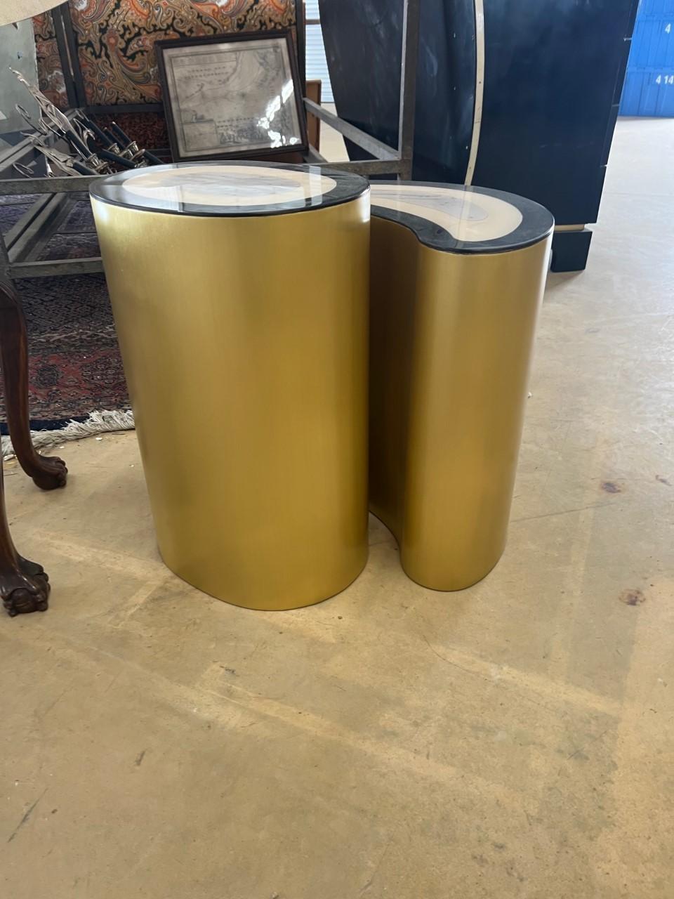 Set of Two Brass and Goatskin Side Tables 3