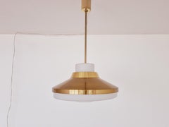 Set of Two Brass and Milk Glass Midcentury Pendants Kamenicky Senov, 1970s