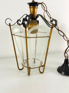 Set of two brass and Murano glass Pendant Lamps, 1950s