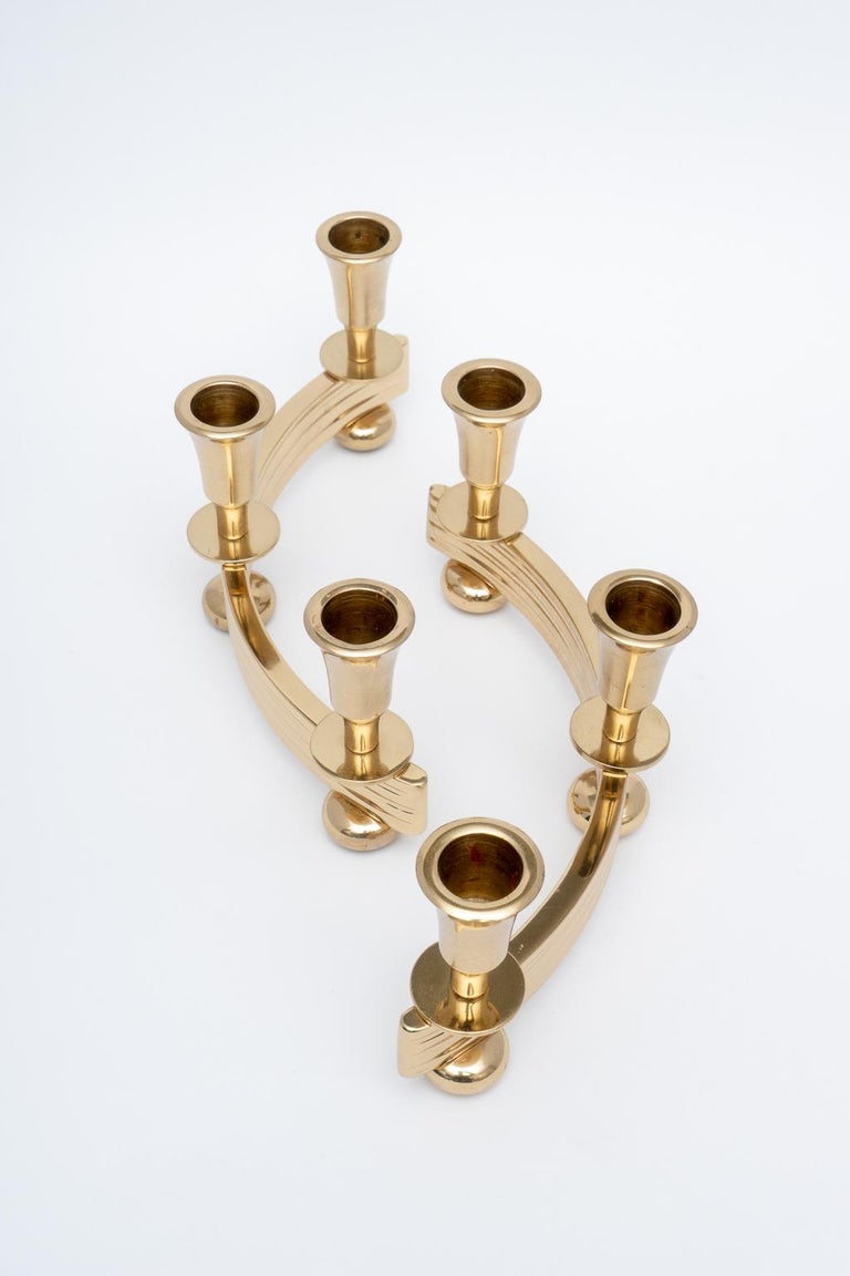 Set of Two Brass Art Deco Candleholders For Sale at 1stDibs