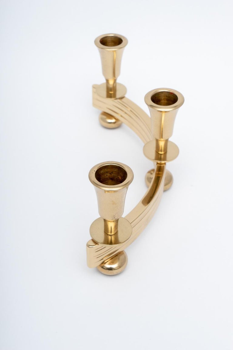 Set of Two Brass Art Deco Candleholders For Sale at 1stDibs