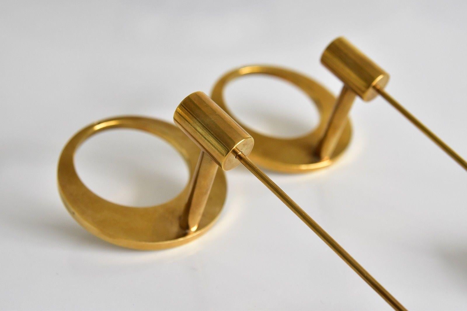 Swedish Set of Two Brass Arthur Pe Wall Hanged Candlesticks by Kolbäck, Sweden