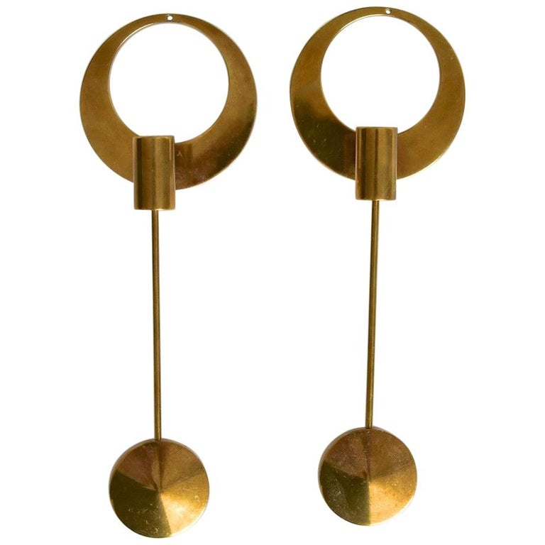 Set of Two Brass Arthur Pe Wall Hanged Candlesticks by Kolbäck, Sweden For Sale
