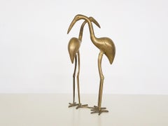 Set of Two Brass Crane Birds Sculptures, 1960's