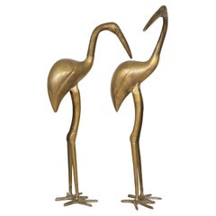 Set of Two Brass Crane Birds Sculptures, 1960's