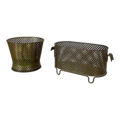 Set of two brass Flower Pot Plant Stands by Mathieu Mategot Attr., France 1950s
