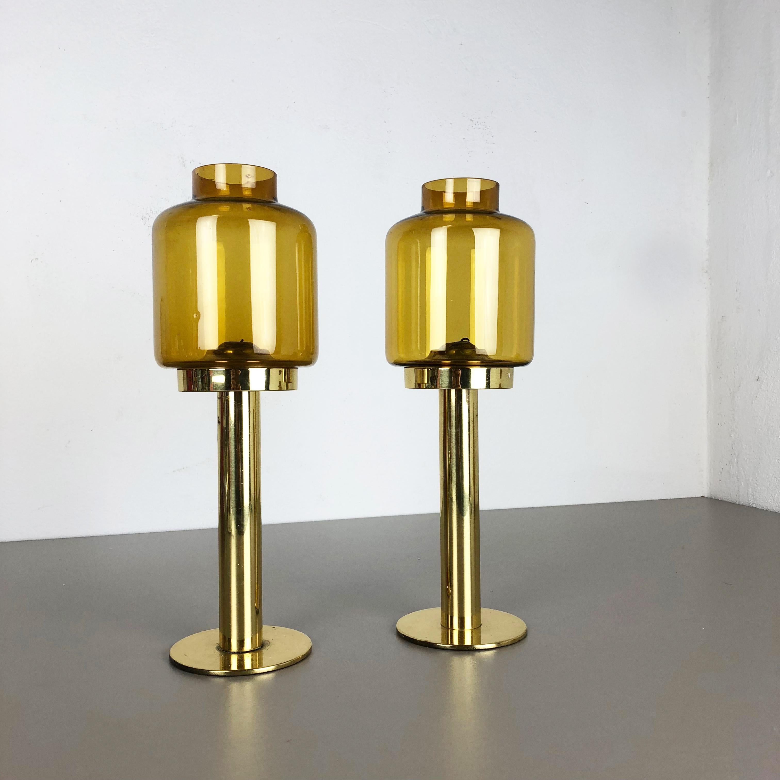 Scandinavian Modern Set of Two Brass Glass 