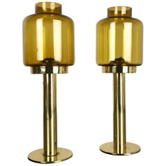 Vintage Set of Two Brass Glass "Claudia" Candleholder Made by Hans-Agne Jakobsson, 1960s