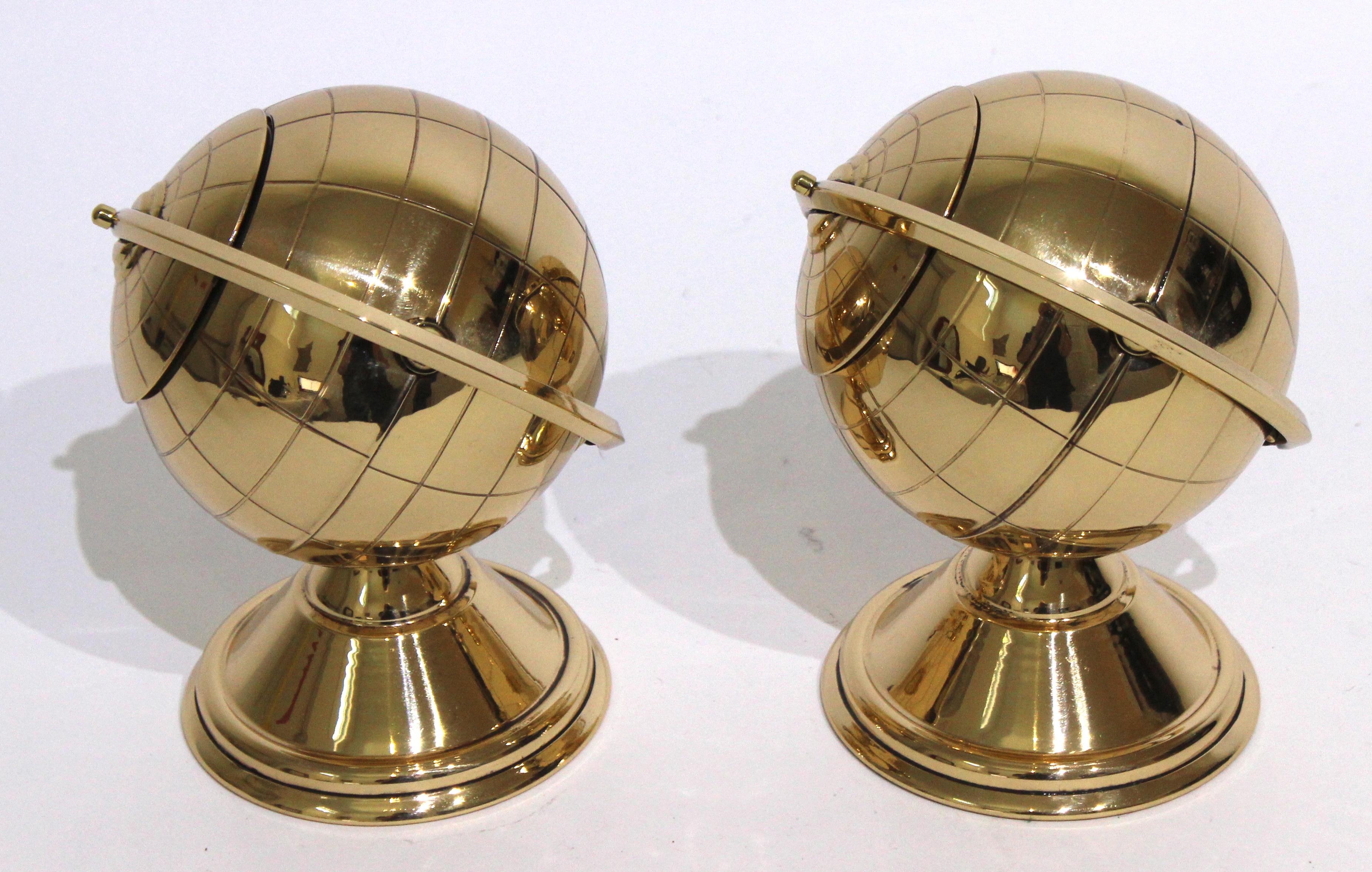Art Deco Set of Two Brass Globe Ash Tray & Cigarette Holders For Sale