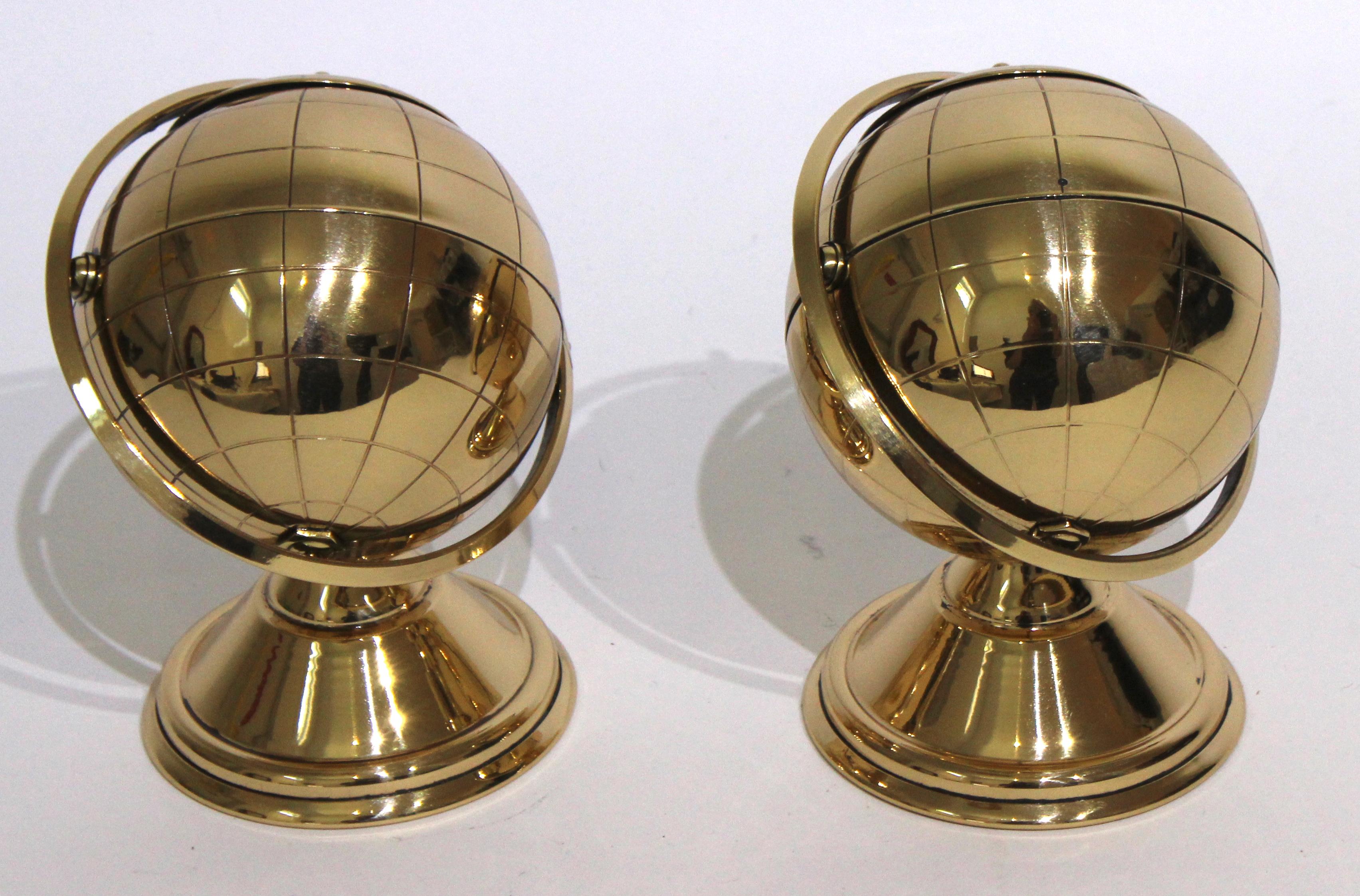 American Set of Two Brass Globe Ash Tray & Cigarette Holders For Sale