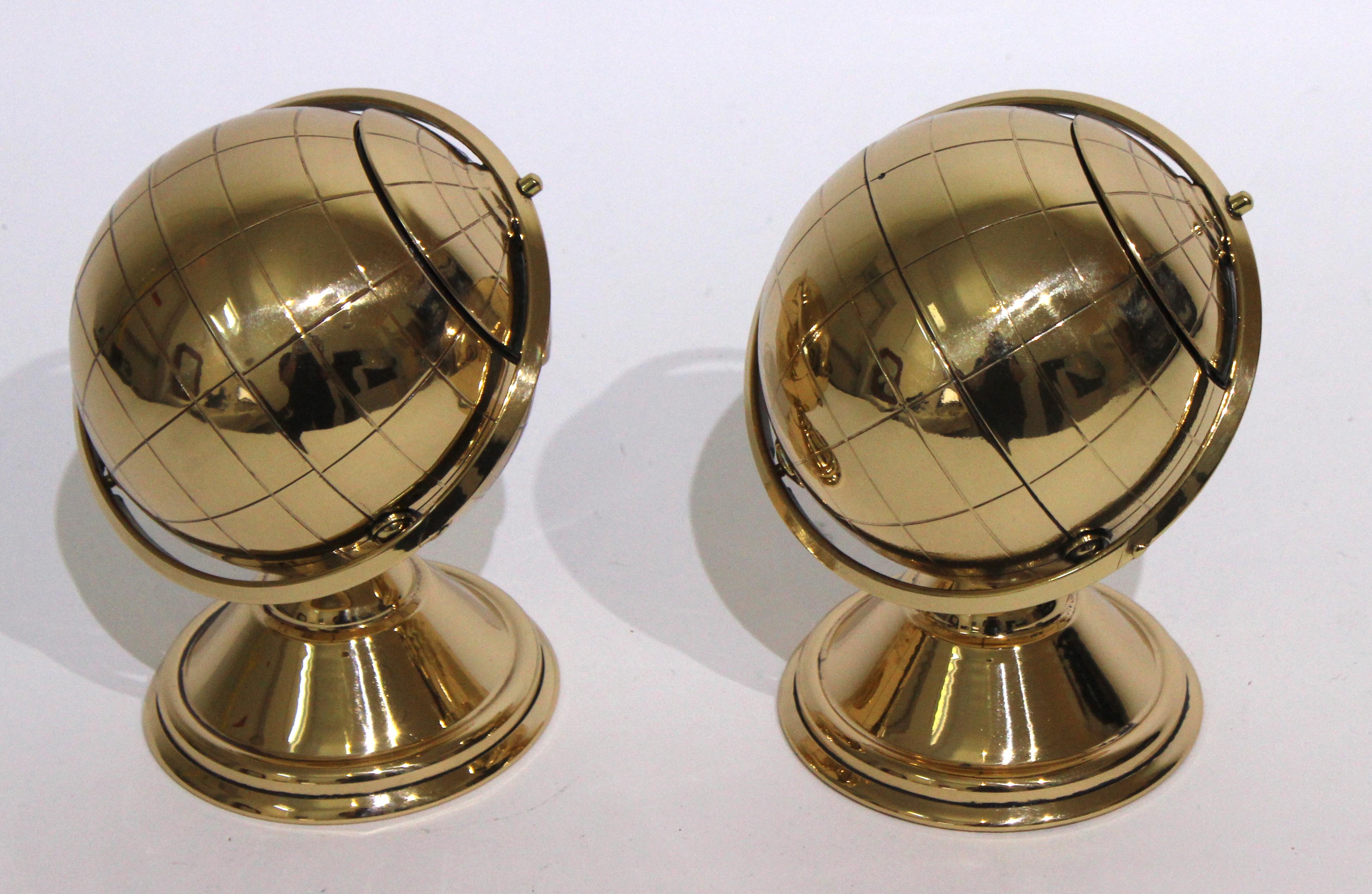Cast Set of Two Brass Globe Ash Tray & Cigarette Holders For Sale
