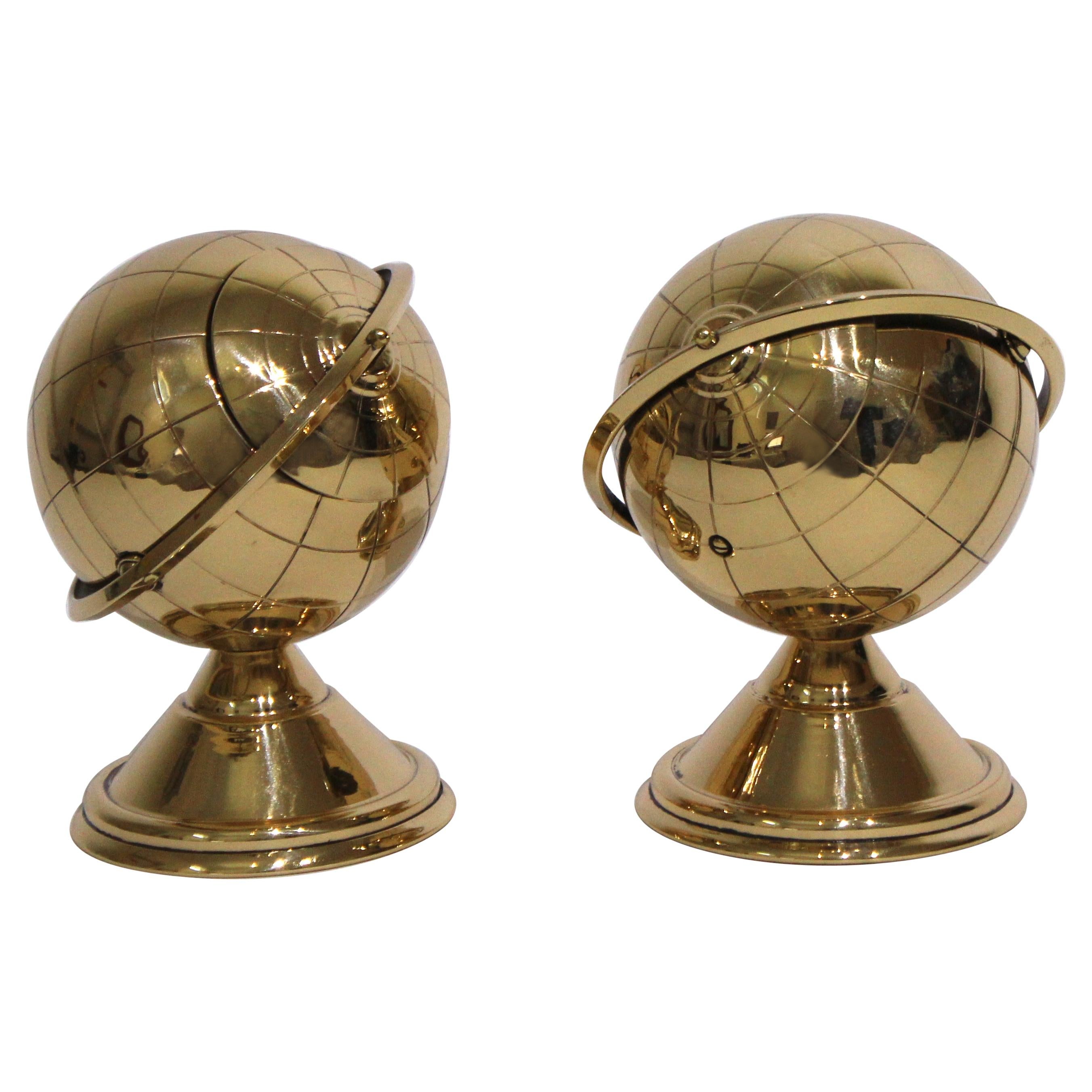 Set of Two Brass Globe Ash Tray & Cigarette Holders For Sale