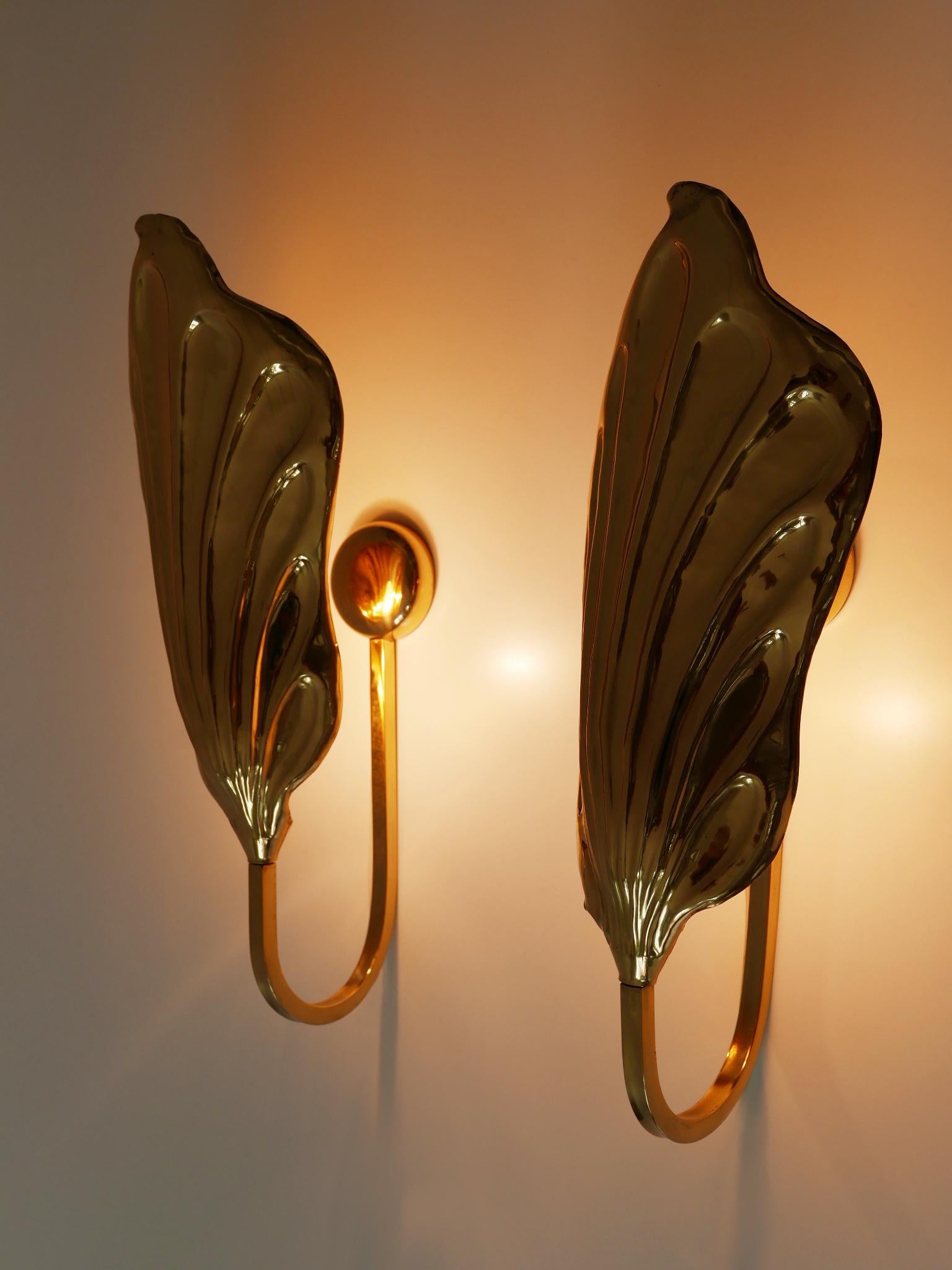 Late 20th Century Set of Two Brass Leaf Wall Lamps or Sconces by Carlo Giorgi for Bottega Gadda