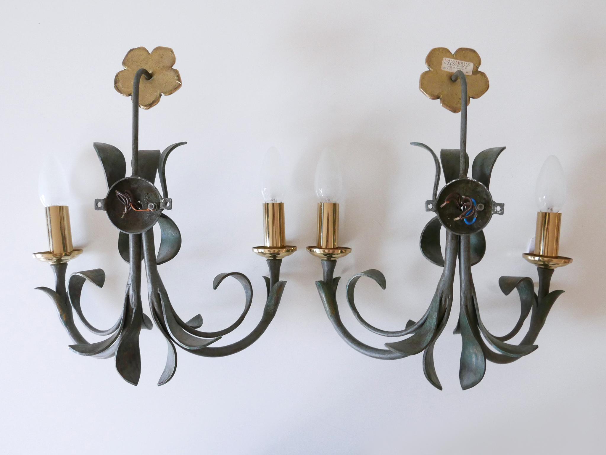 Set of Two Brass & Metal Flush Mount or Sconces by Hans Möller, Germany, 1970s For Sale 10