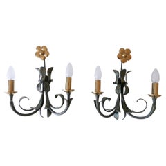 Set of Two Brass & Metal Flush Mount or Sconces by Hans Möller, Germany, 1970s