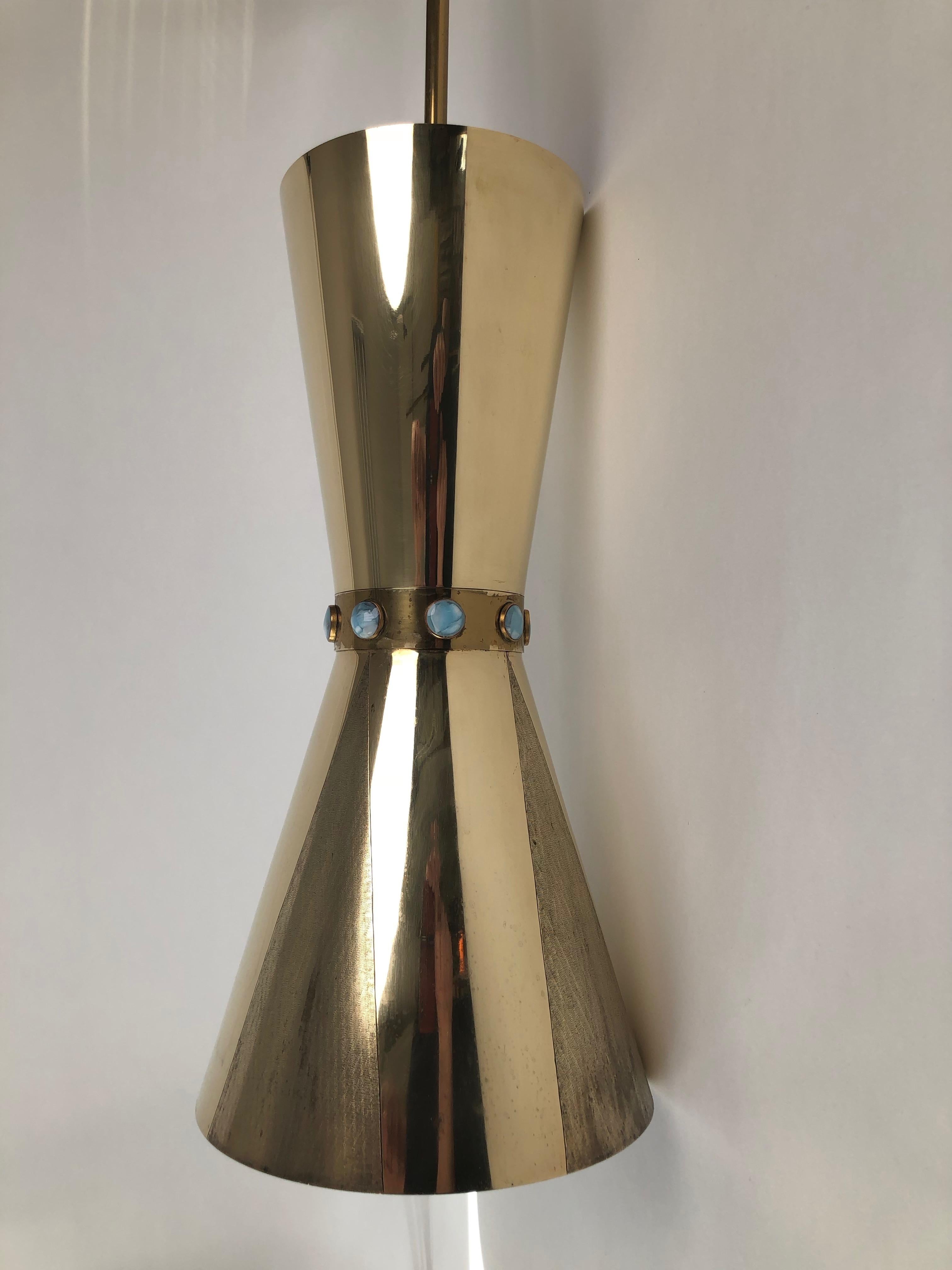 Mid-Century Modern Set of Two Brass Pendant Lamps from Cafe Europa in Vienna from 1950s For Sale