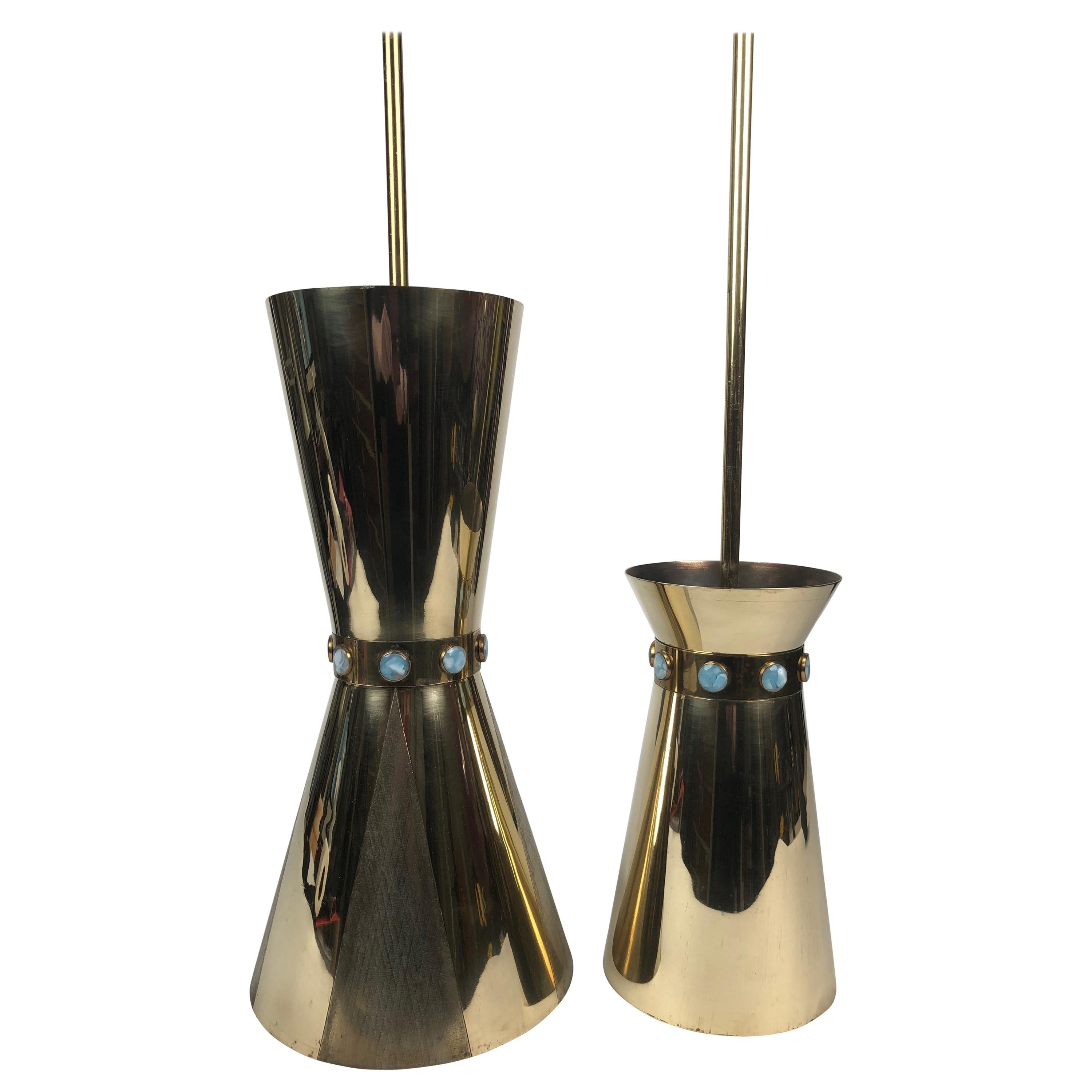 Set of Two Brass Pendant Lamps from Cafe Europa in Vienna from 1950s For Sale