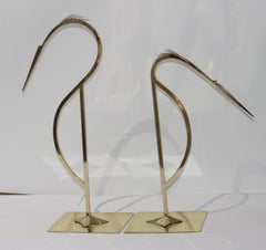 Set of Two Brass Stylized Egret Figures