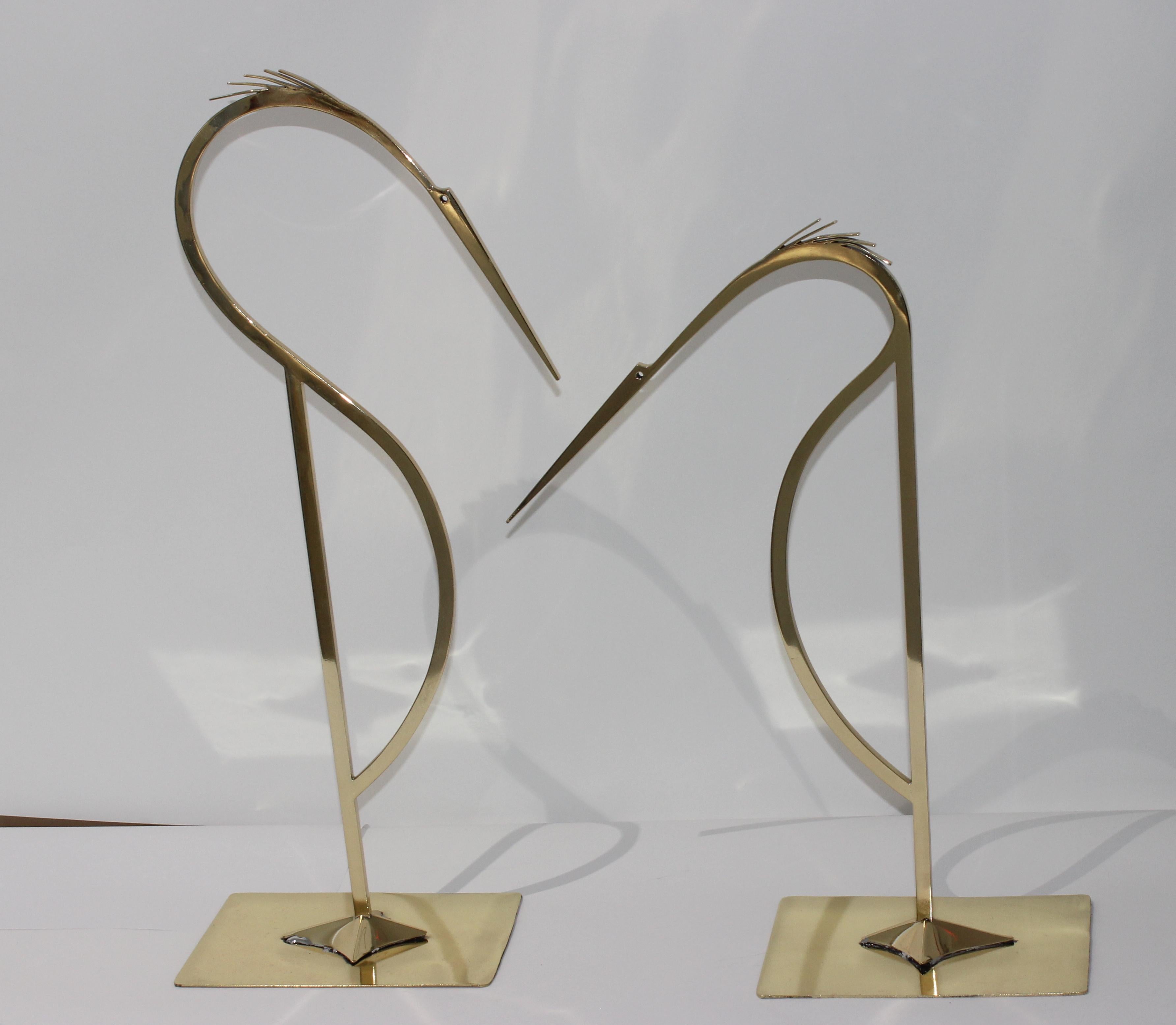 Unknown Set of Two Brass Stylized Egret Figures For Sale