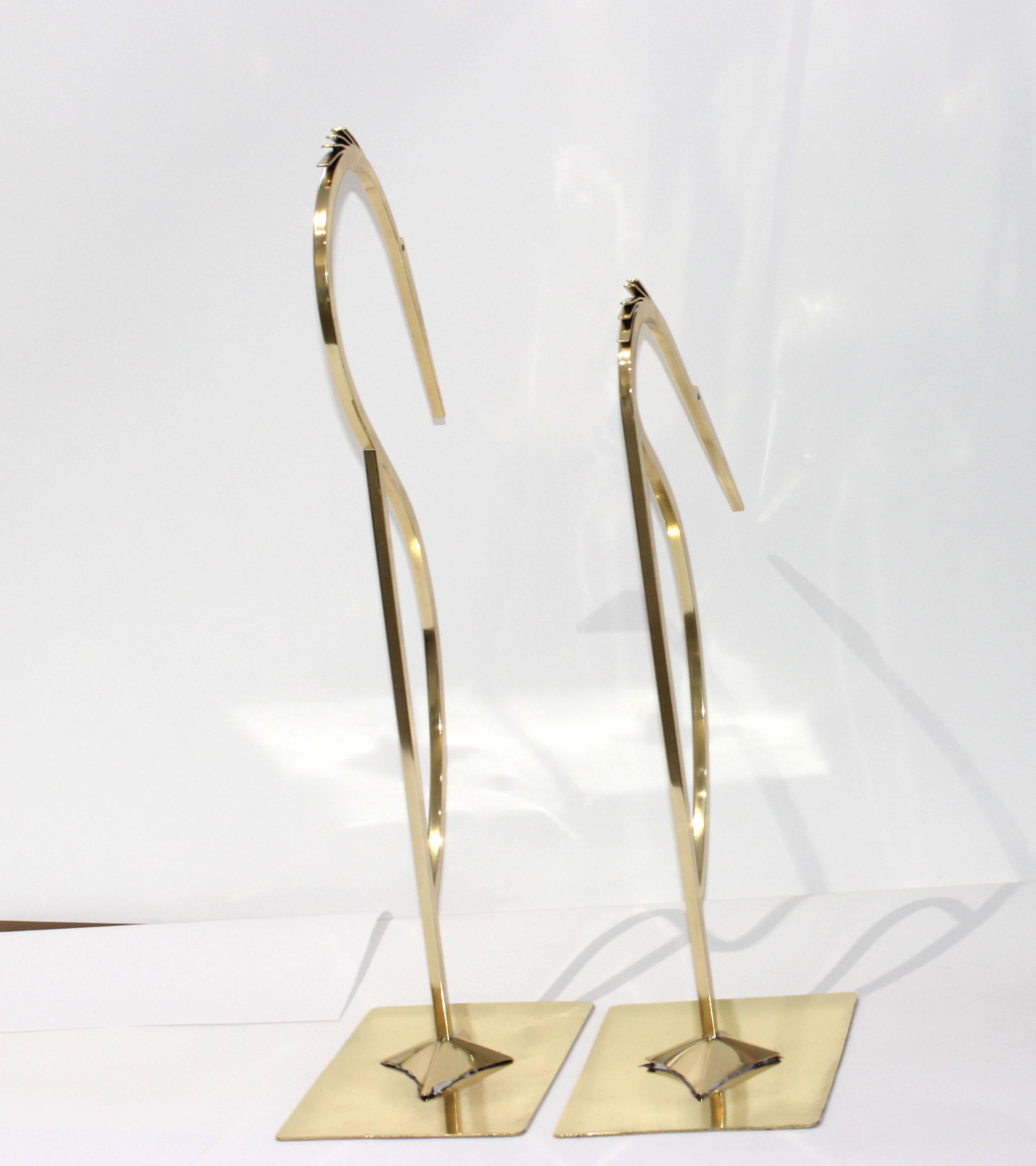 Hand-Crafted Set of Two Brass Stylized Egret Figures For Sale