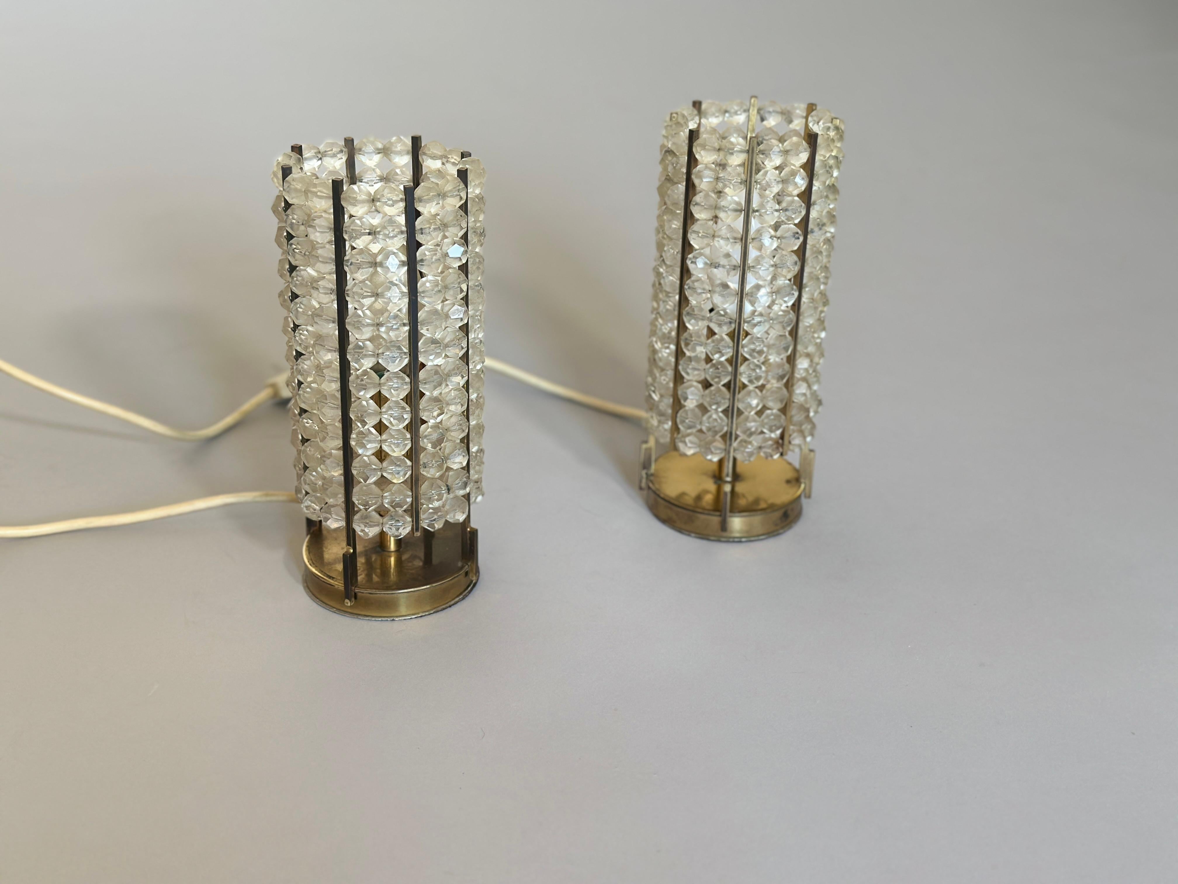 Set of two table lamps made in Wiena 1950s wonderful combination of plastic pearl and brass.