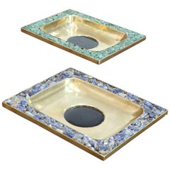 Set of Two Brass Trays with Semi Precious Stones