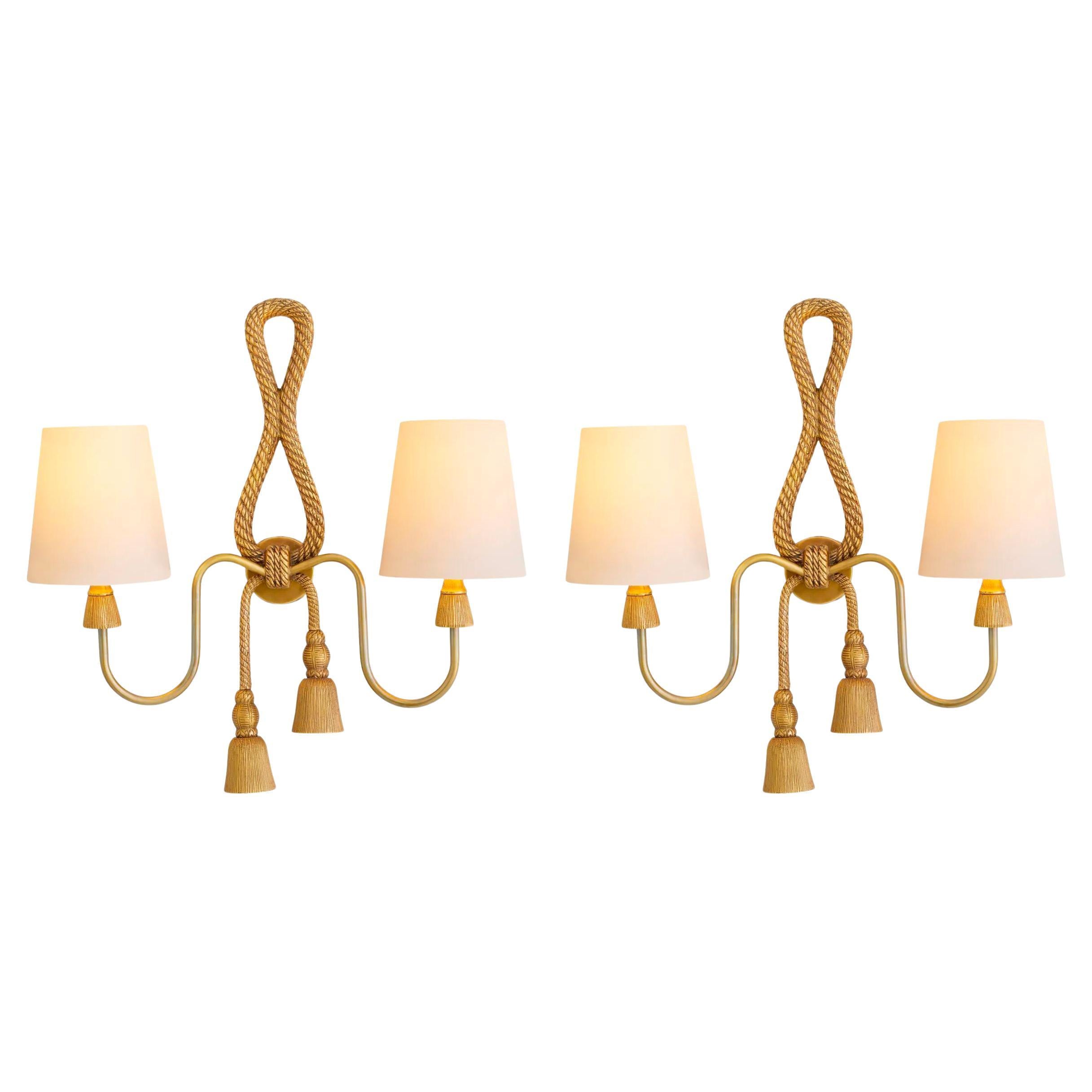 Set of Two Brass Wall Lamp with Hand-Cast Details