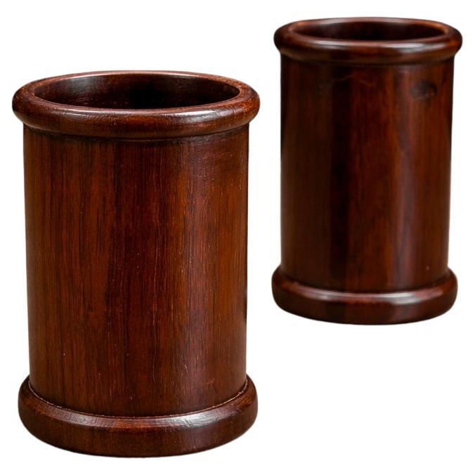 Set of two Brazilian Mid-Century Modern Pen Holders in Hardwood, Jupanam, 1960s