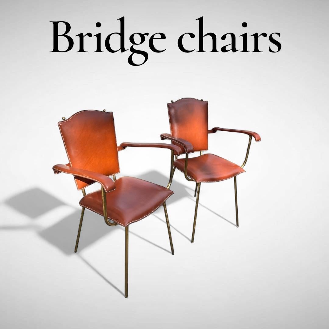 SEt of two bridge armchairs by Jacques Adnet For Sale 9