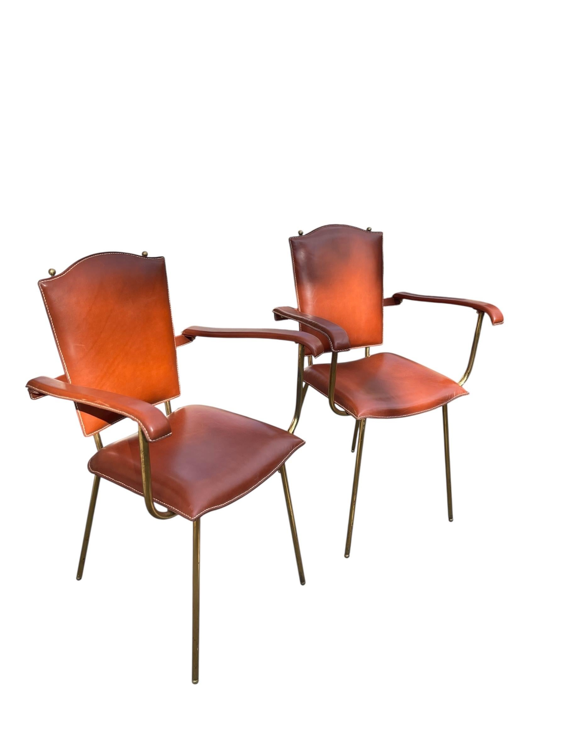 European SEt of two bridge armchairs by Jacques Adnet For Sale