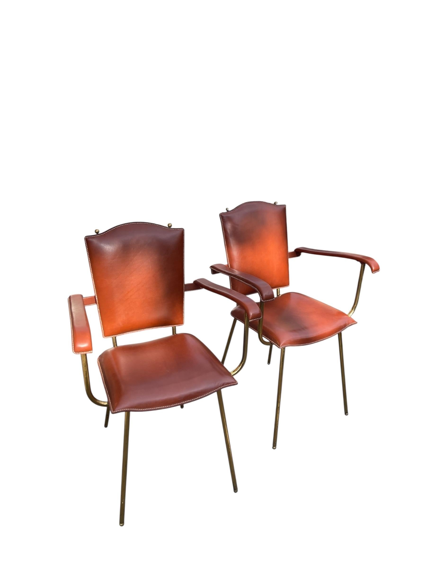 SEt of two bridge armchairs by Jacques Adnet In Good Condition For Sale In Bois-Colombes, FR