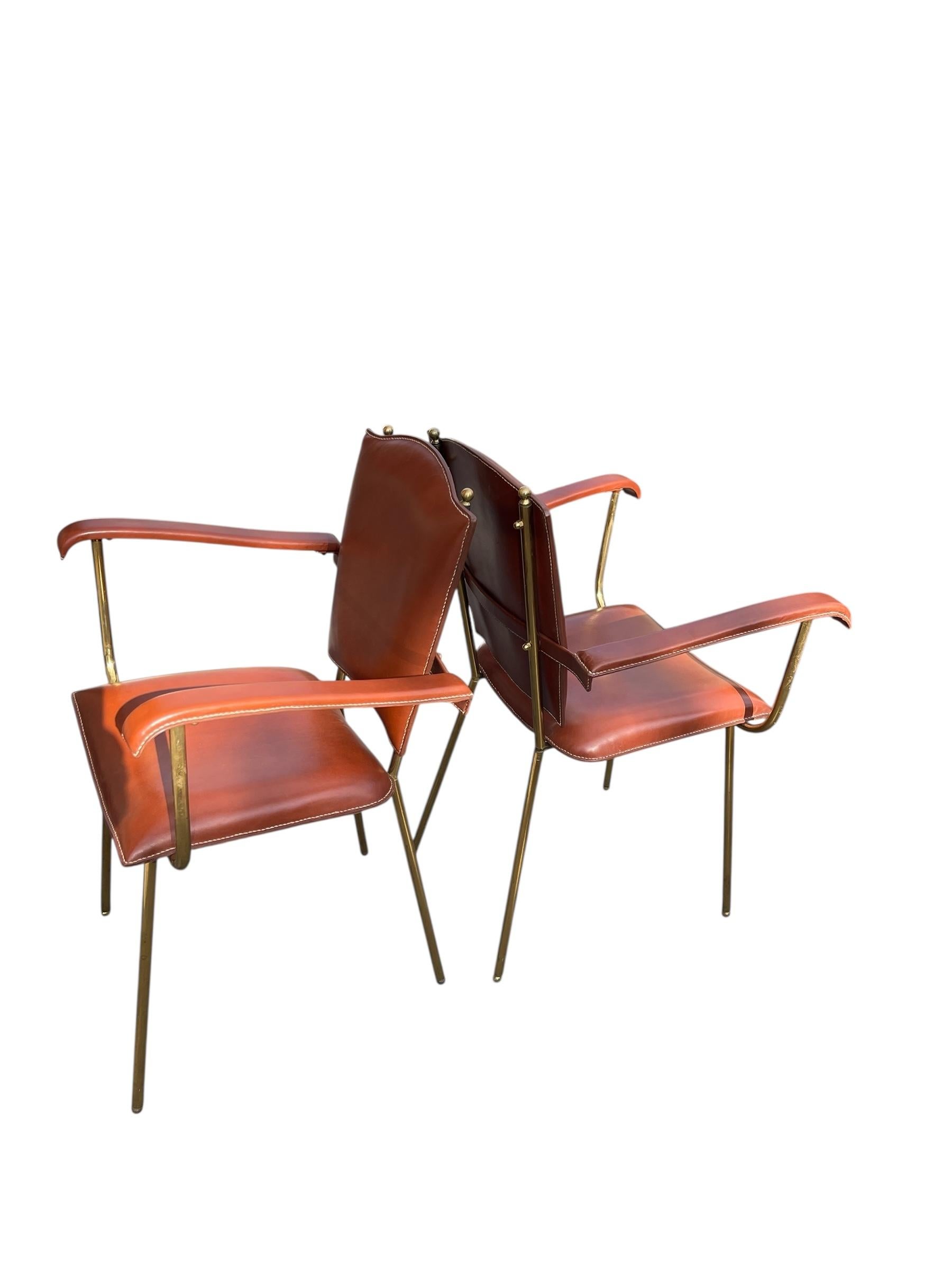 Mid-20th Century SEt of two bridge armchairs by Jacques Adnet For Sale