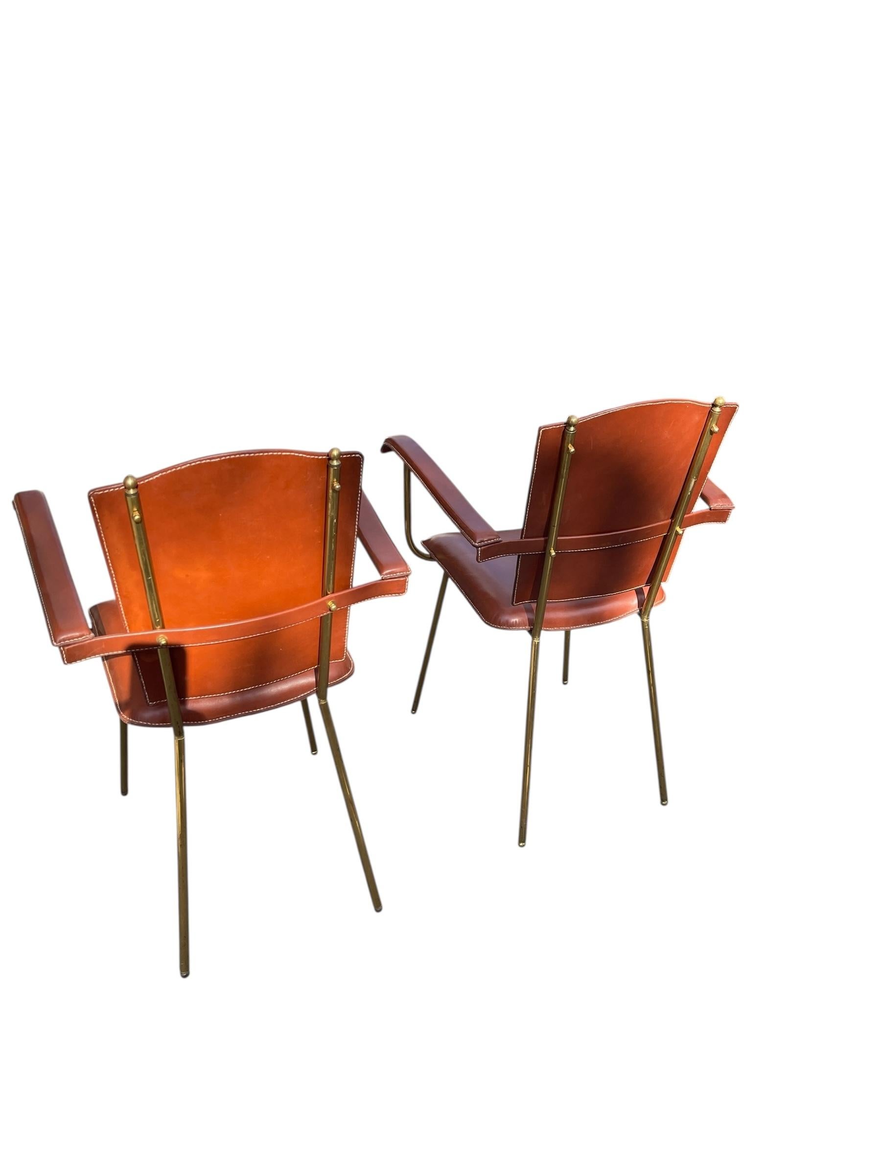 Brass SEt of two bridge armchairs by Jacques Adnet For Sale