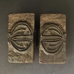 Set of Two Bronze Door Handles with Fish Design, European, 1970s