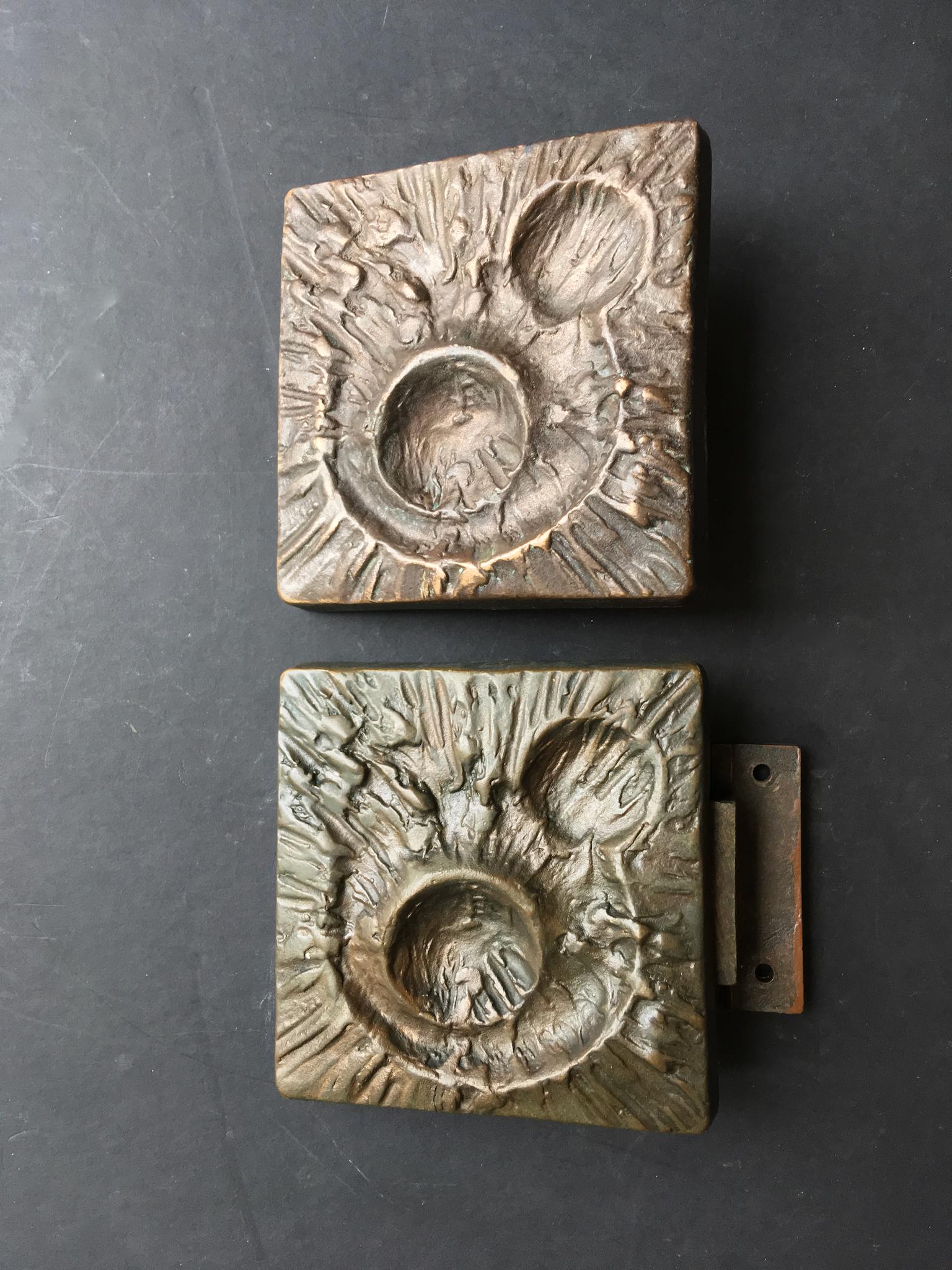 Set of Two Bronze Door Handles with Lunar Landscape Design, European, 1970s 5