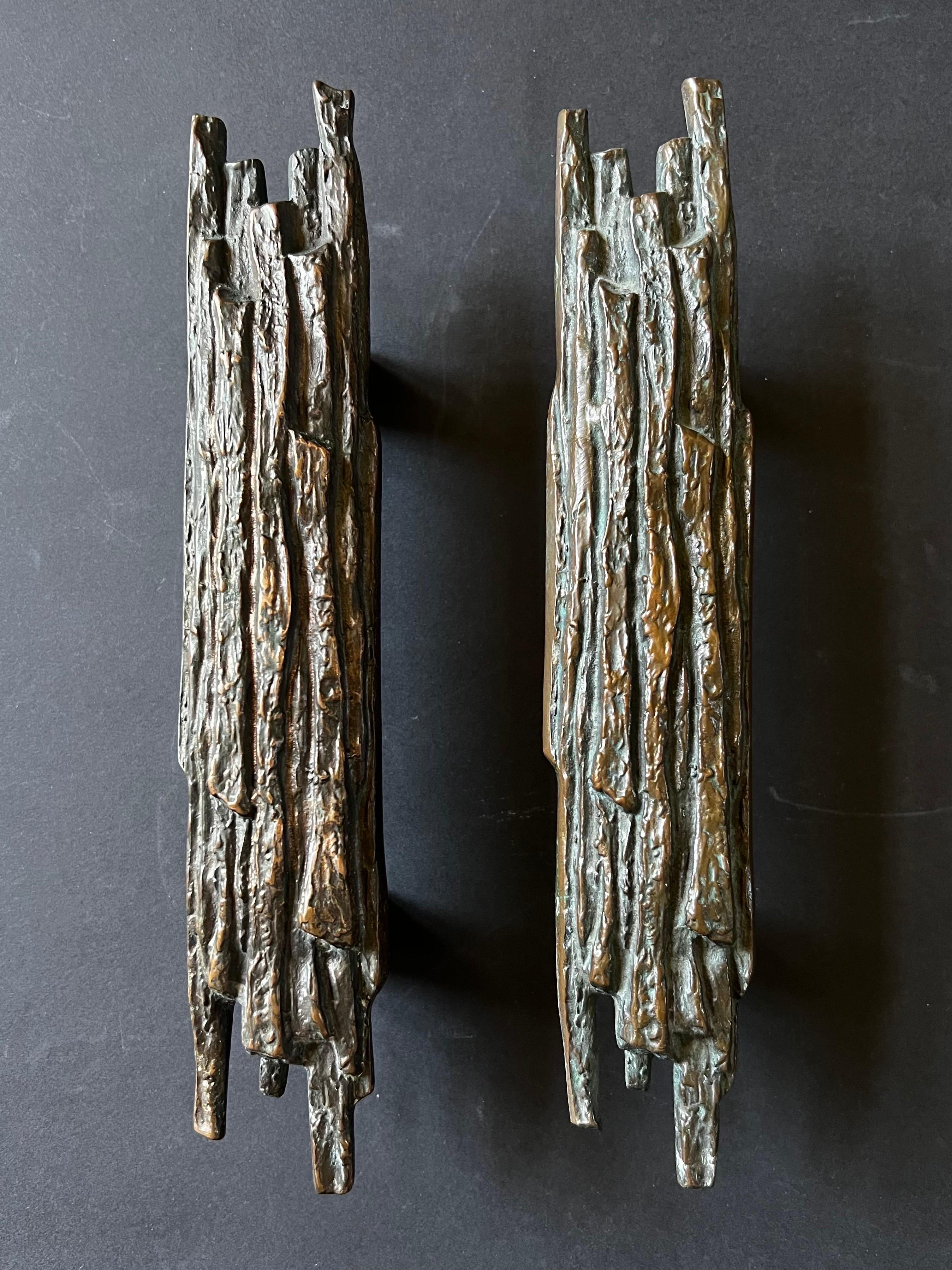 Set of Two Bronze Door Handles with Tree Bark Relief 3