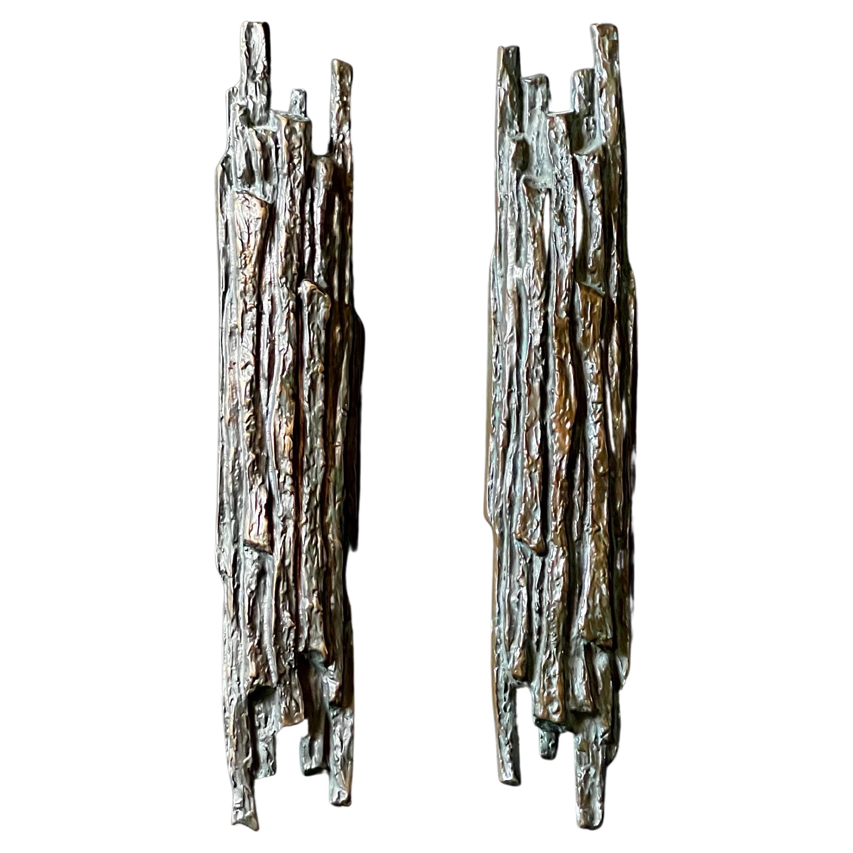 Set of Two Bronze Door Handles with Tree Bark Relief