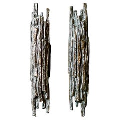 Set of Two Bronze Door Handles with Tree Bark Relief