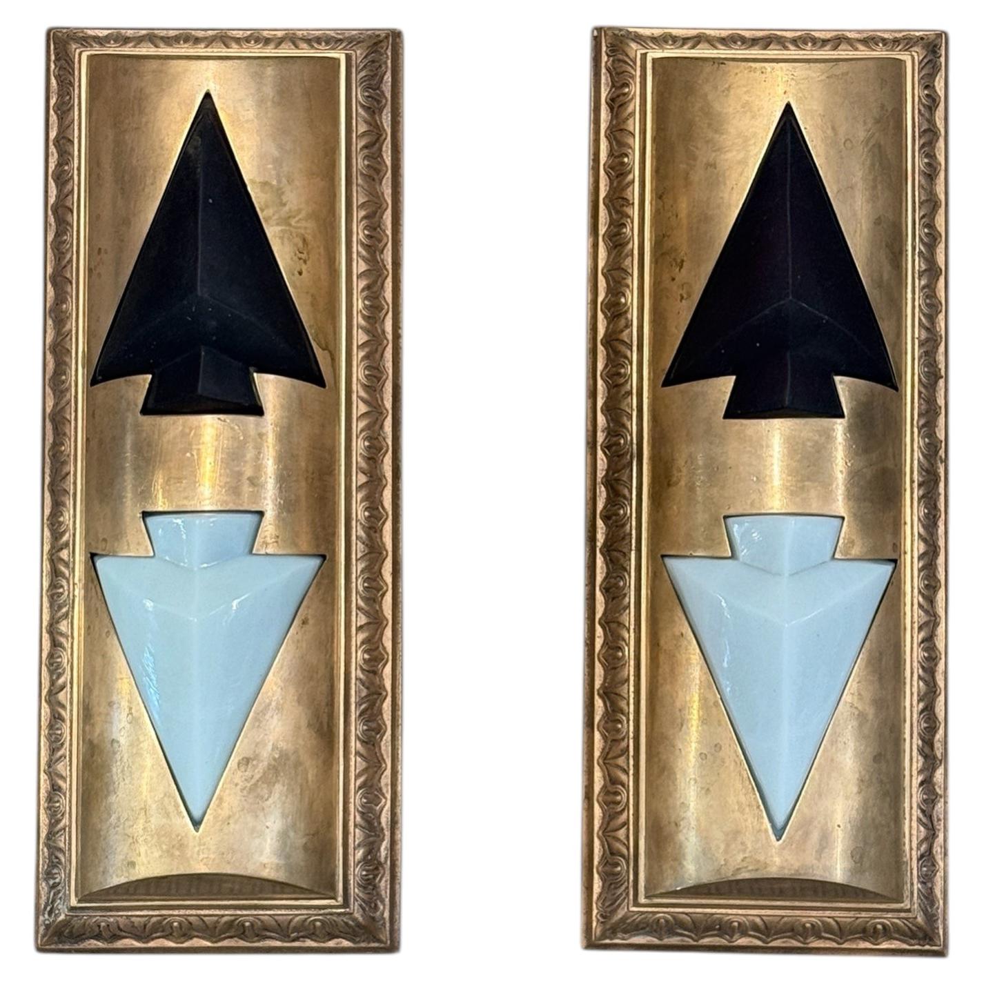 Set of Two Bronze Elevator Indicator Lights For Sale
