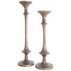 Set of Two Bronze Hammered Arts & Crafts Candlesticks