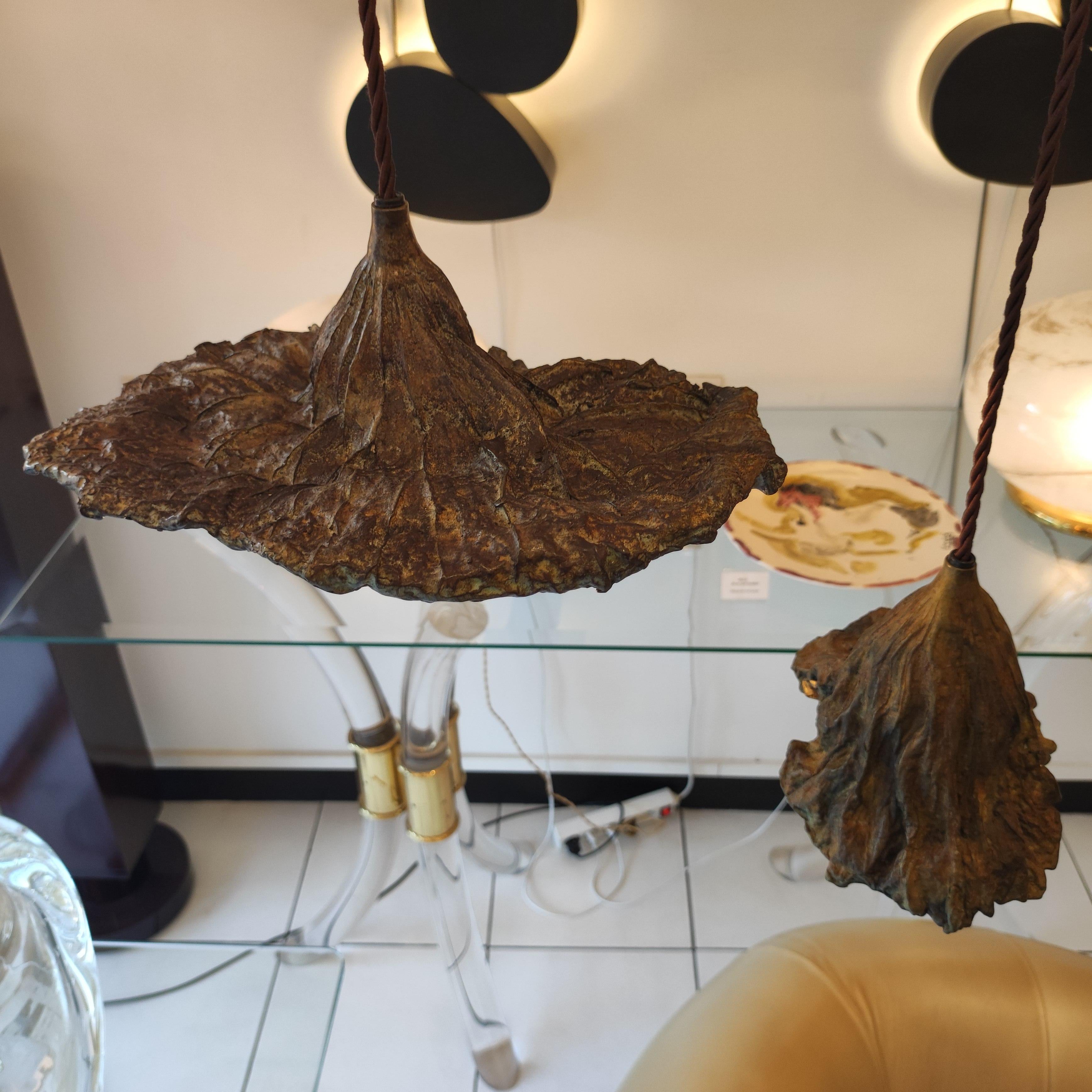 Set of two Bronze Light Suspension in the Shape of a Faded Leaf For Sale 10