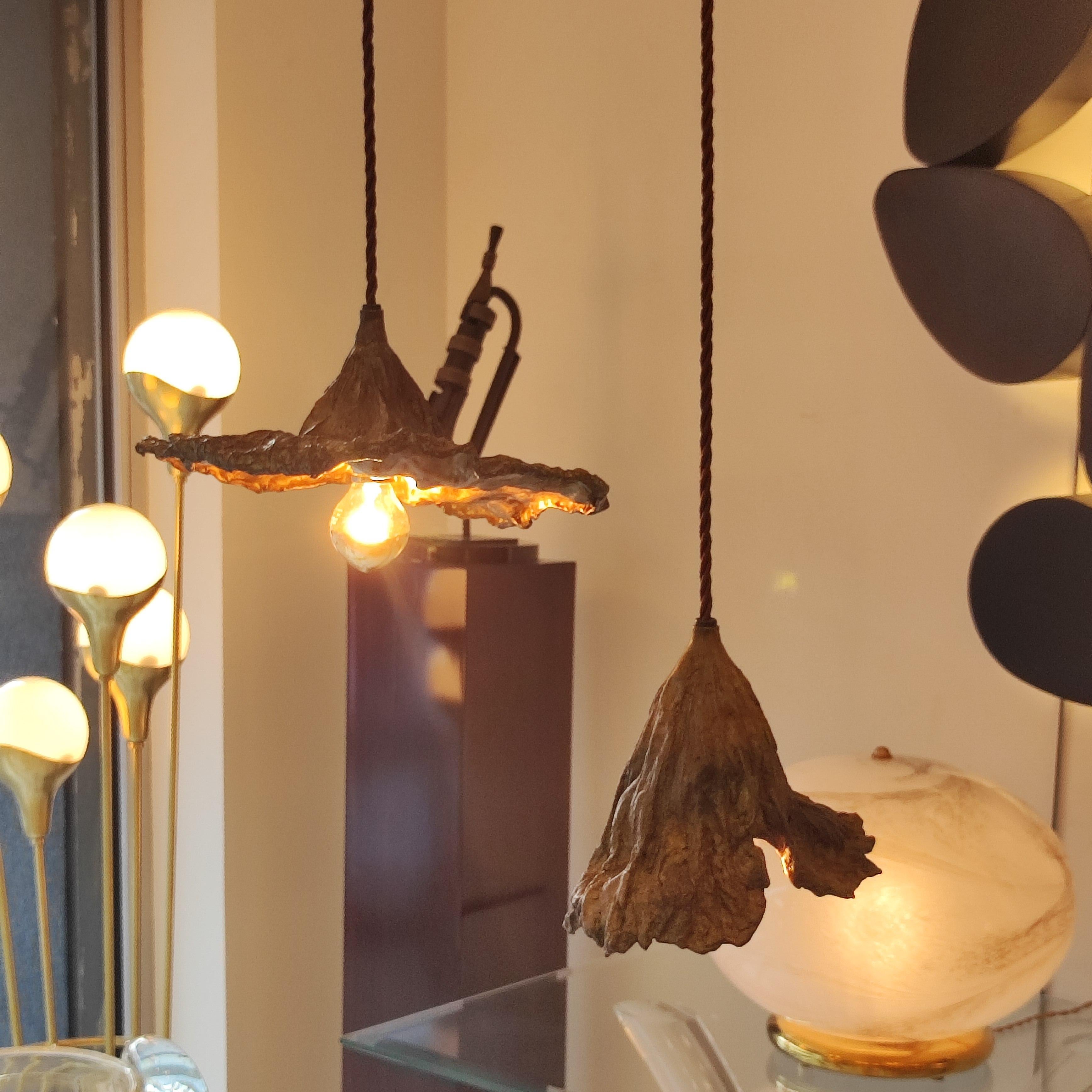 Set of two Bronze Light Suspension in the Shape of a Faded Leaf For Sale 1