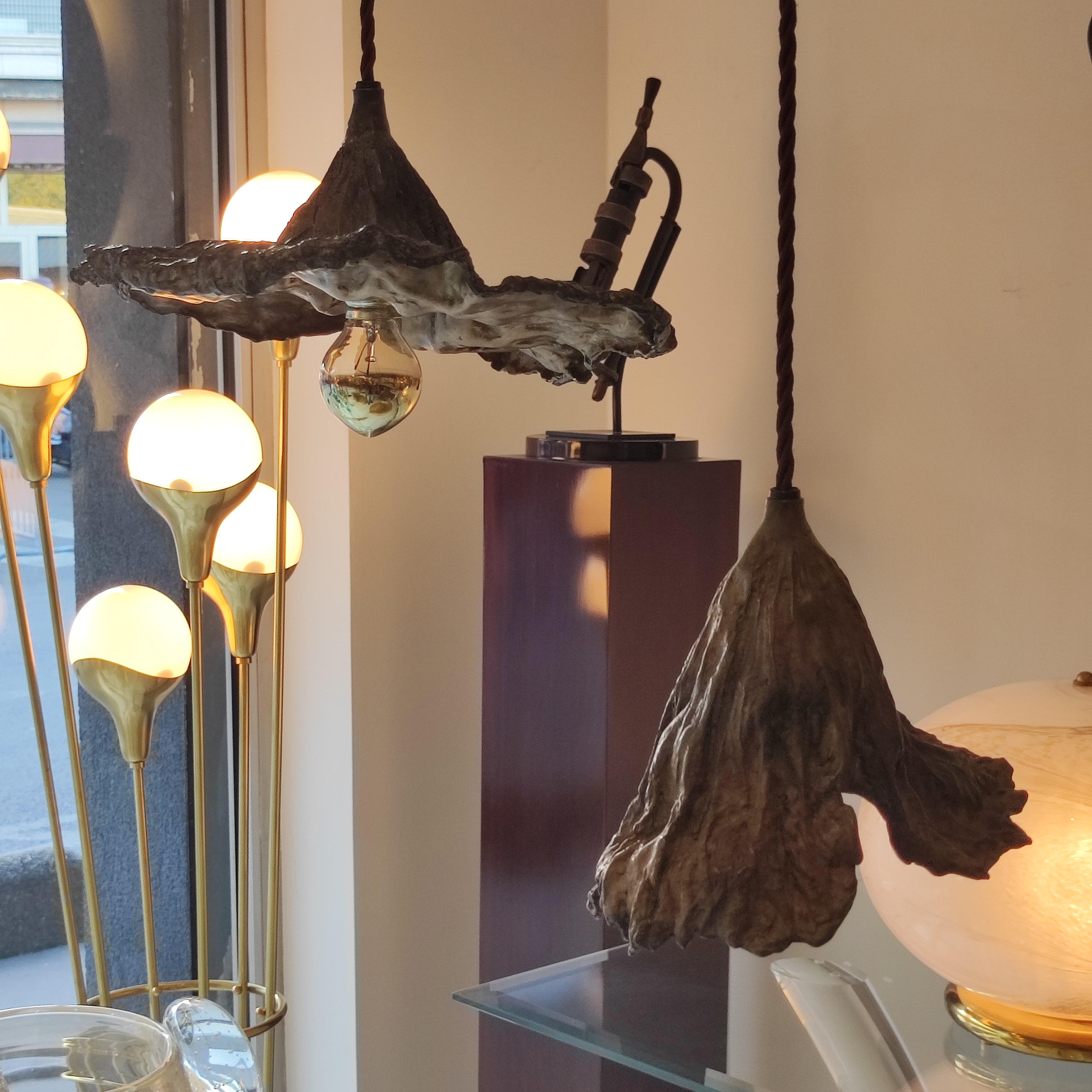 Set of two Bronze Light Suspension in the Shape of a Faded Leaf For Sale 2