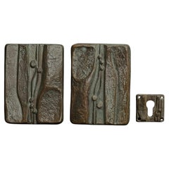 Set of Two Bronze Push-Pull Door Handle with Raised Abstract Design
