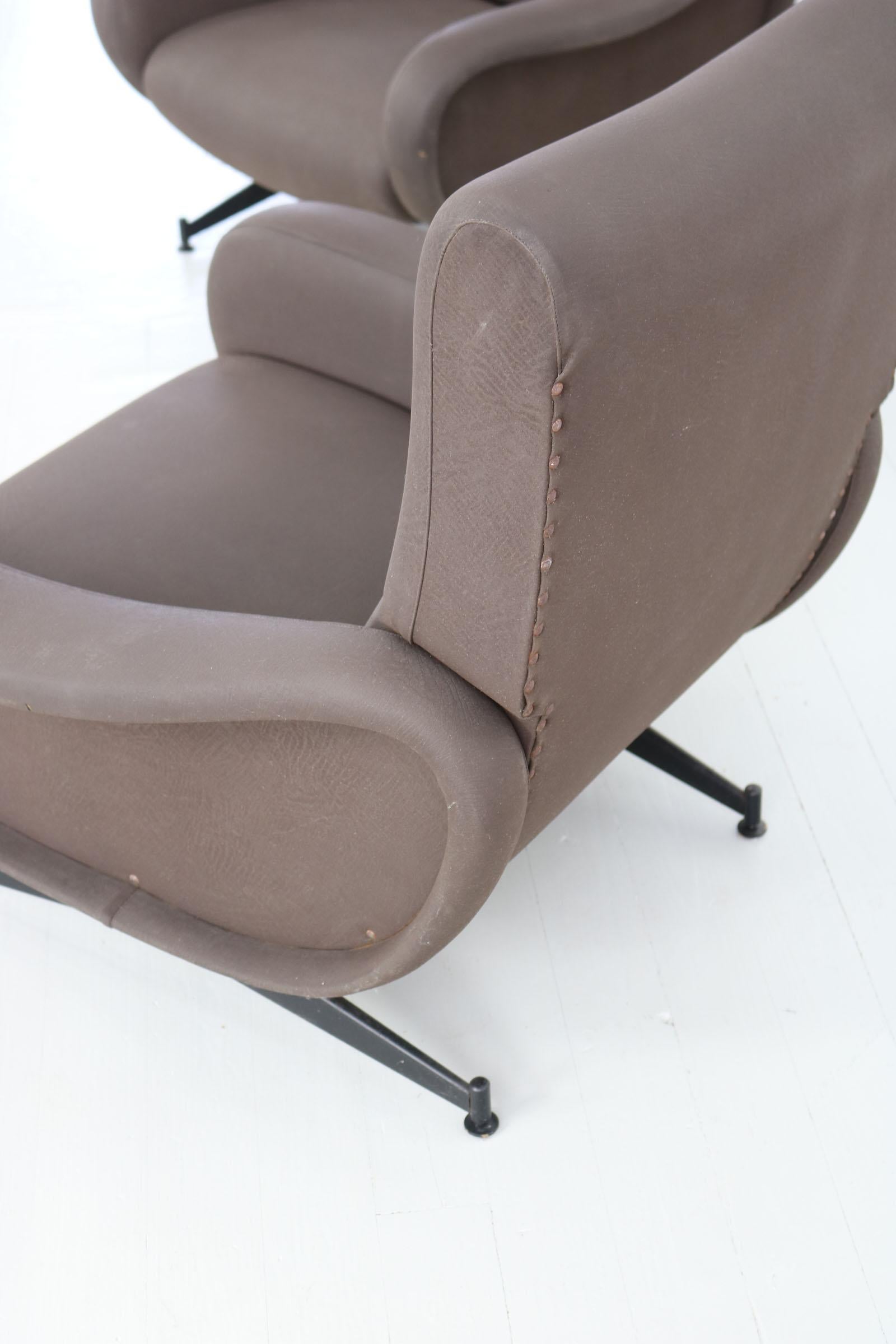 Set of Two Brown Armchairs in the Manner of Marco Zanuso, Ladychairs, Italy For Sale 6