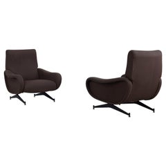 Retro Set of Two Brown Armchairs in the Manner of Marco Zanuso, Ladychairs, Italy