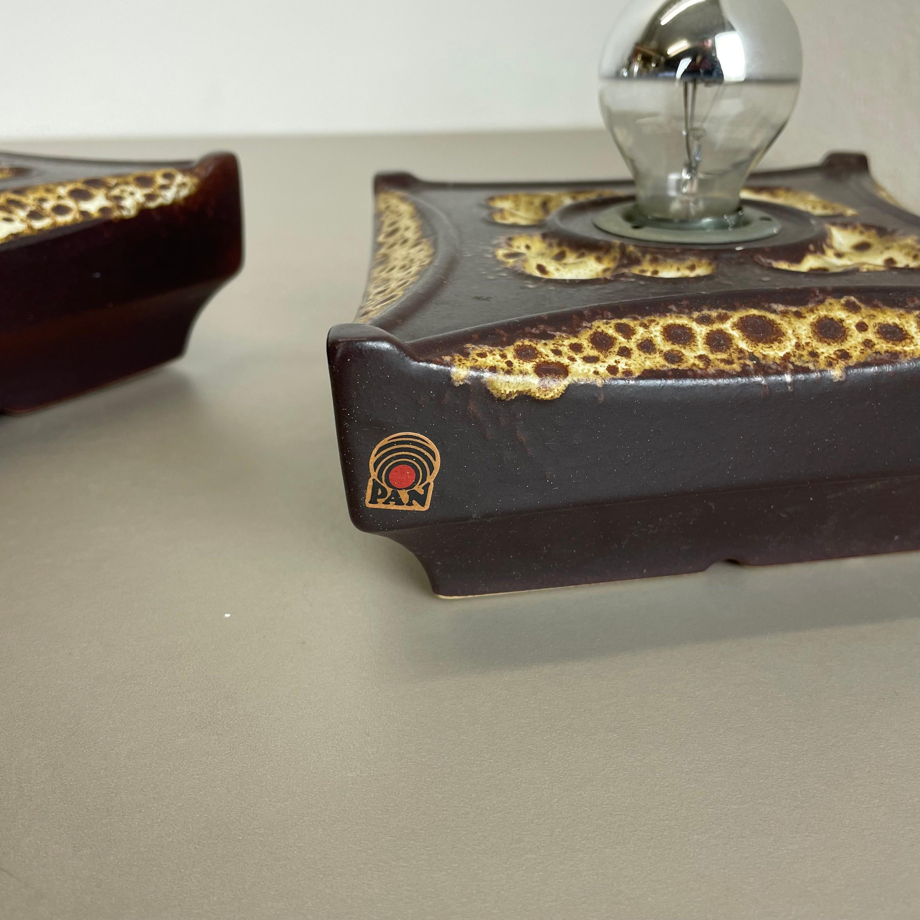 Set of Two Brown beige Ceramic Fat Lava Wall Lights by Pan Ceramics Germany 1970 For Sale 9